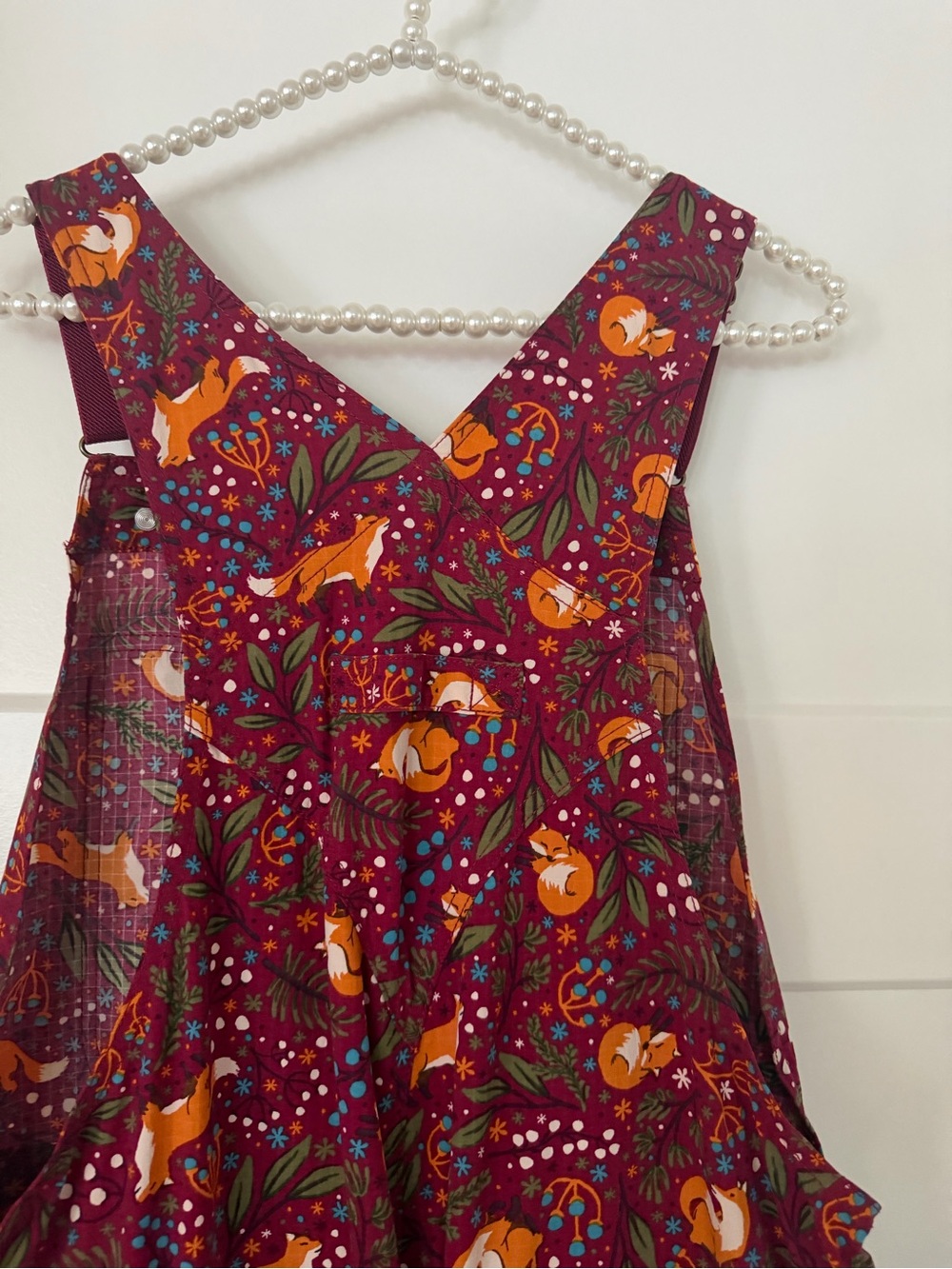 Duluth Trading Co Maroon Floral Fox Print Overalls - Picture 10 of 13